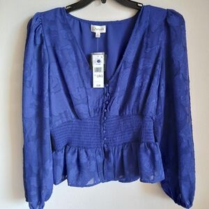 52Seven Purple Blouse Size Large Button Front V Neck Long Sleeve NWT